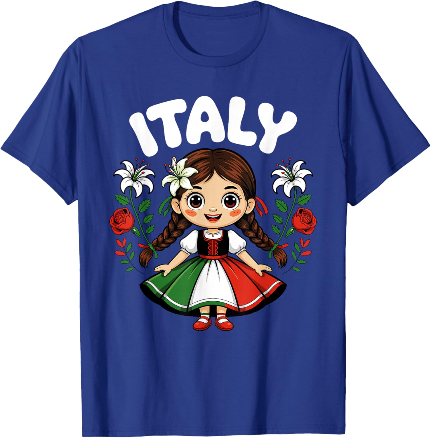 Cute Italy Girl Traditional Dress with Flowers for Kids T-Shirt - T-Shirt | Royal
