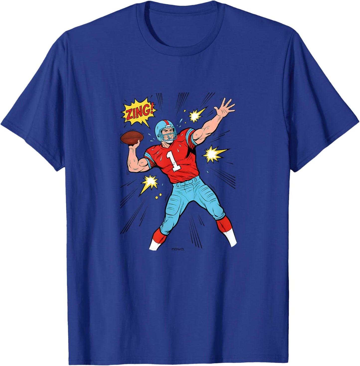 Football Quarterback Throwing for Touchdown Classic Comic T-Shirt - T-Shirt | Royal