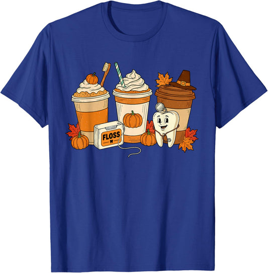Pumpkin Spice Coffee Dental Tooth Fall Thanksgiving Autumn T-Shirt - T-Shirt | Royal