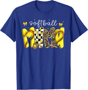 Softball Mama Leopard Coquette Bow Mom Mother Women T-Shirt - T-Shirt | Royal