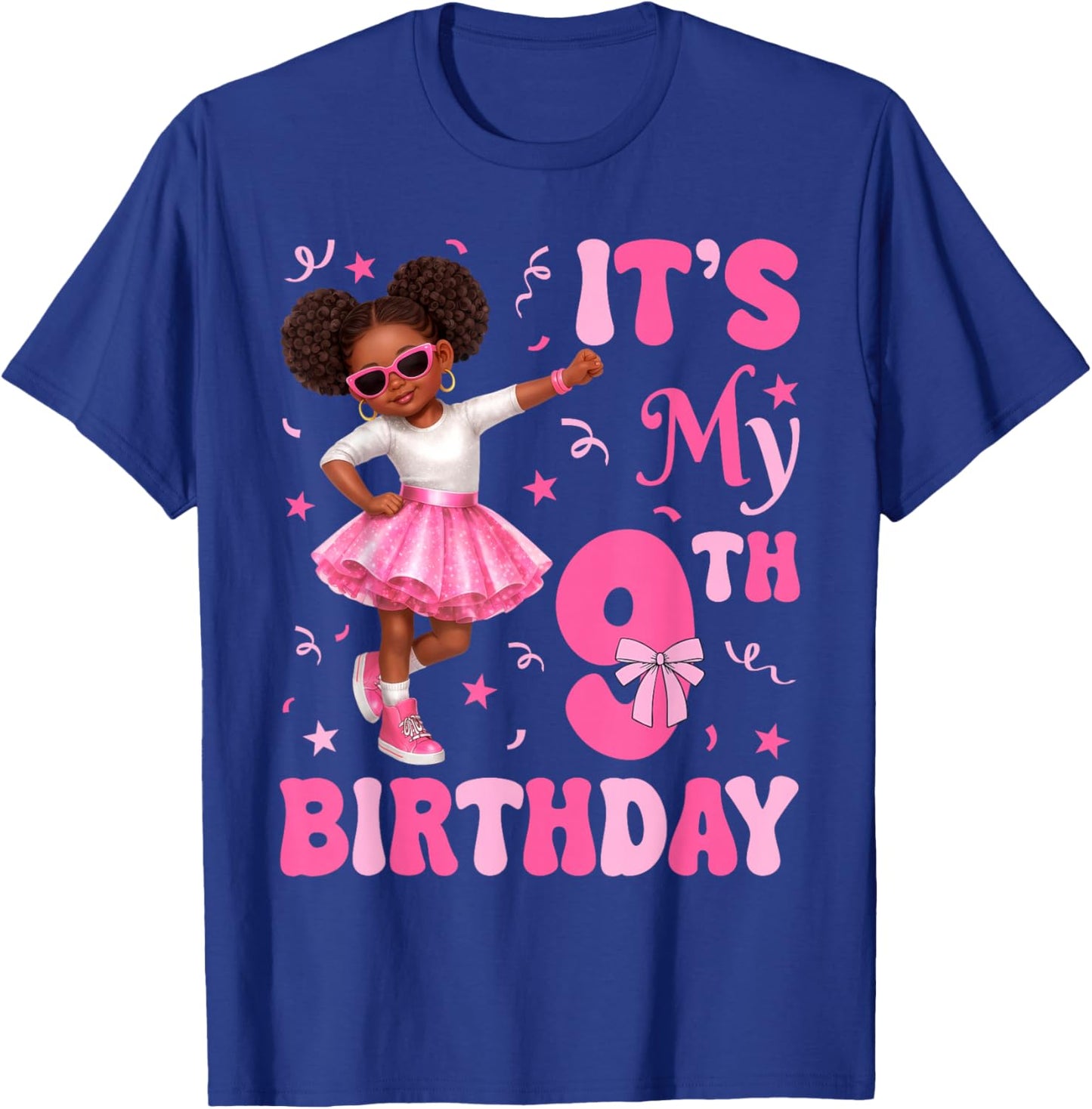 9 Years Old Kids Afro Black Girl It's My 9th Birthday Kid T-Shirt - T-Shirt | Royal