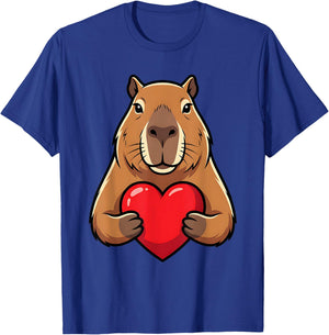 Valentines Day Cute Capybara Holding Heart Animal Kids T-Shirt - T-Shirt | Royal