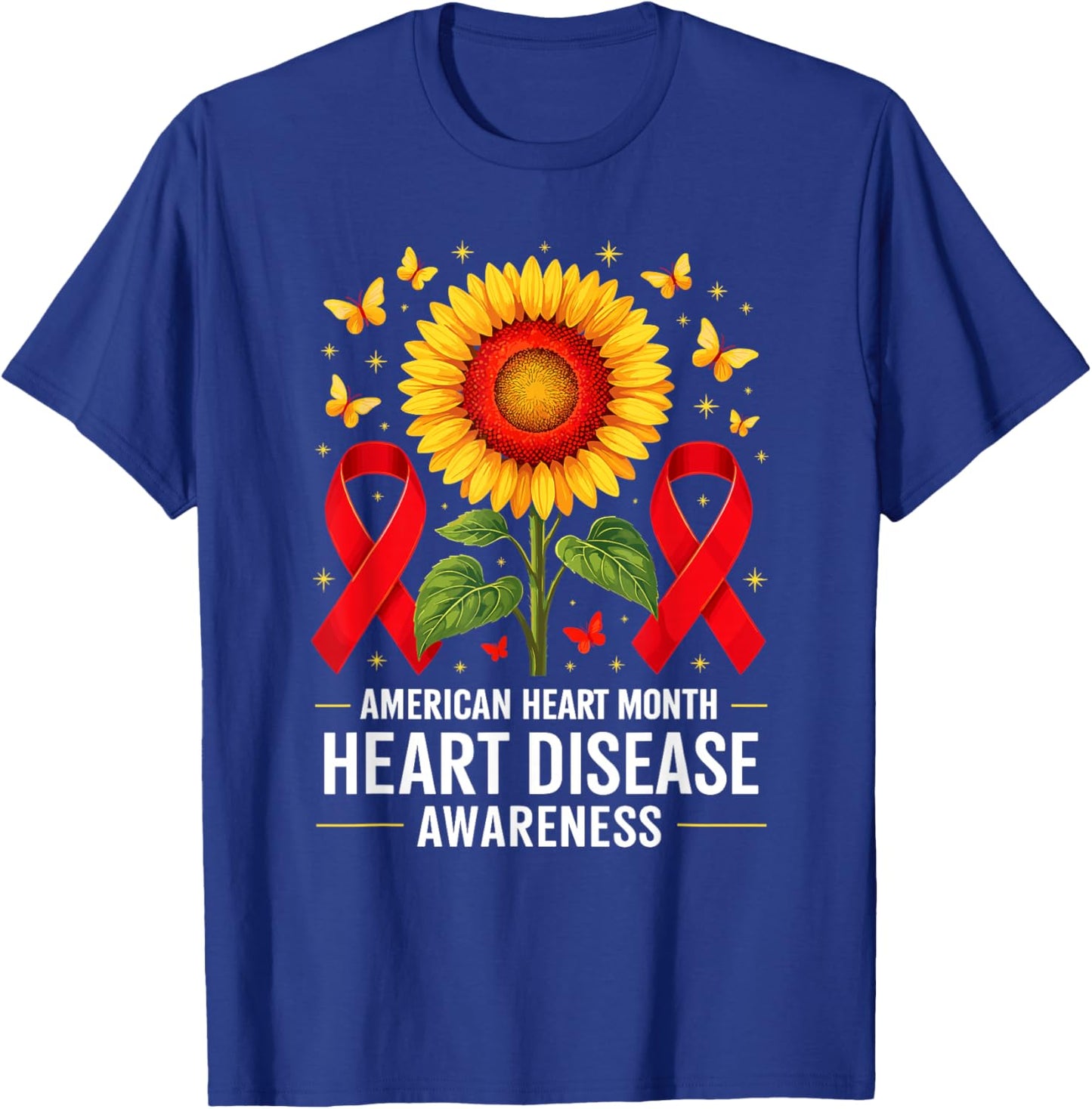 American Heart Disease Awareness Month Ribbon Red Heart T-Shirt - T-Shirt | Royal