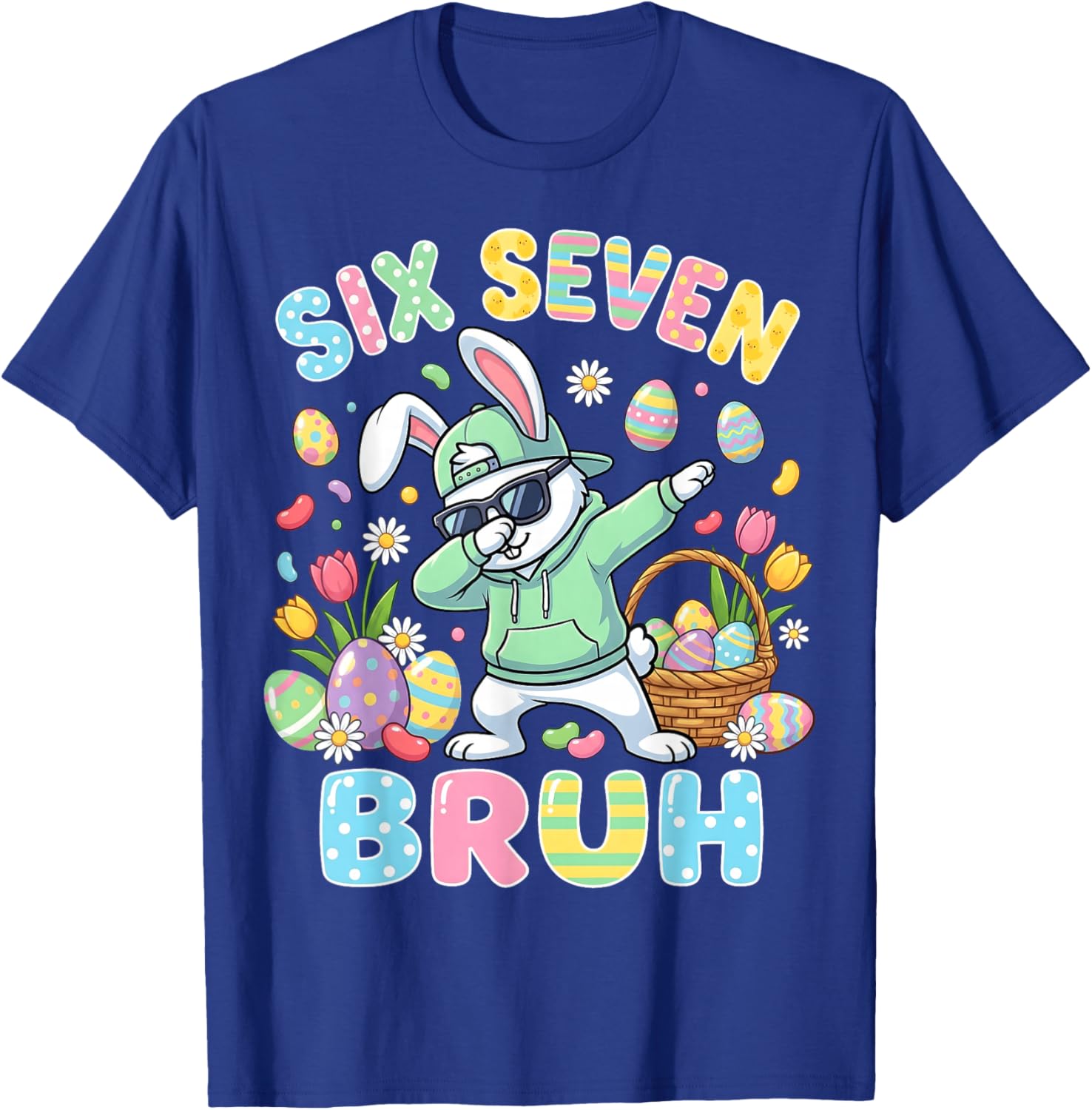 Six Seven Bruh Easter Boys Kids Dabbing Bunny Rabbit 67 Meme T-Shirt - T-Shirt | Royal