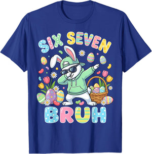 Six Seven Bruh Easter Boys Kids Dabbing Bunny Rabbit 67 Meme T-Shirt - T-Shirt | Royal