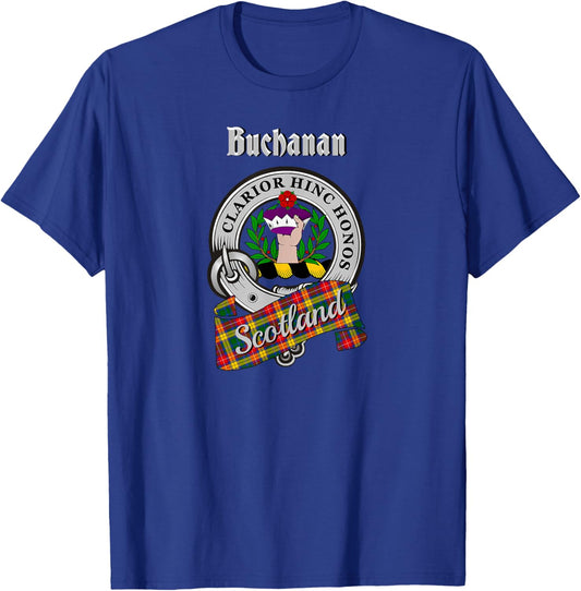 Buchanan Scottish Clan Badge & Tartan T-Shirt - T-Shirt | Royal