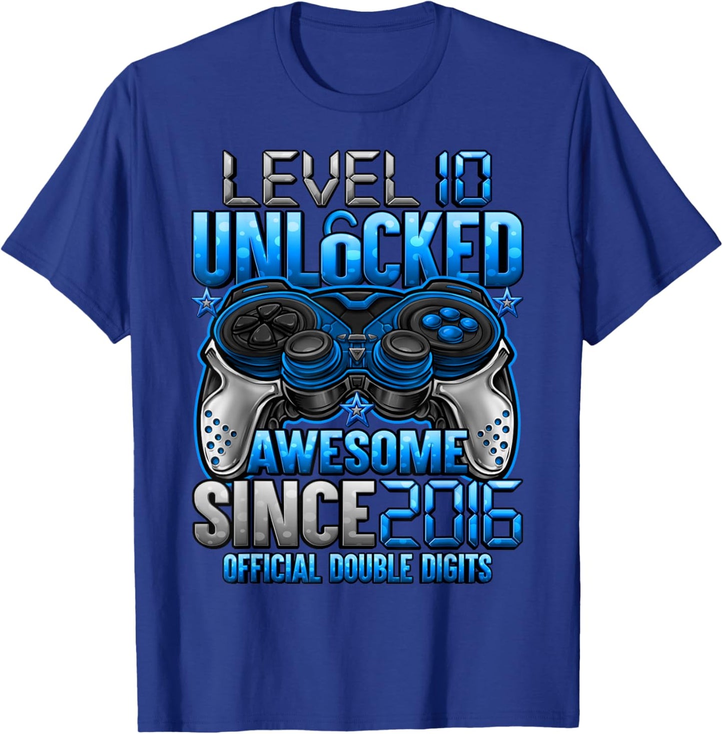 Official Double Digits Level 10 Unlocked 10th Birthday Boy T-Shirt - T-Shirt | Royal