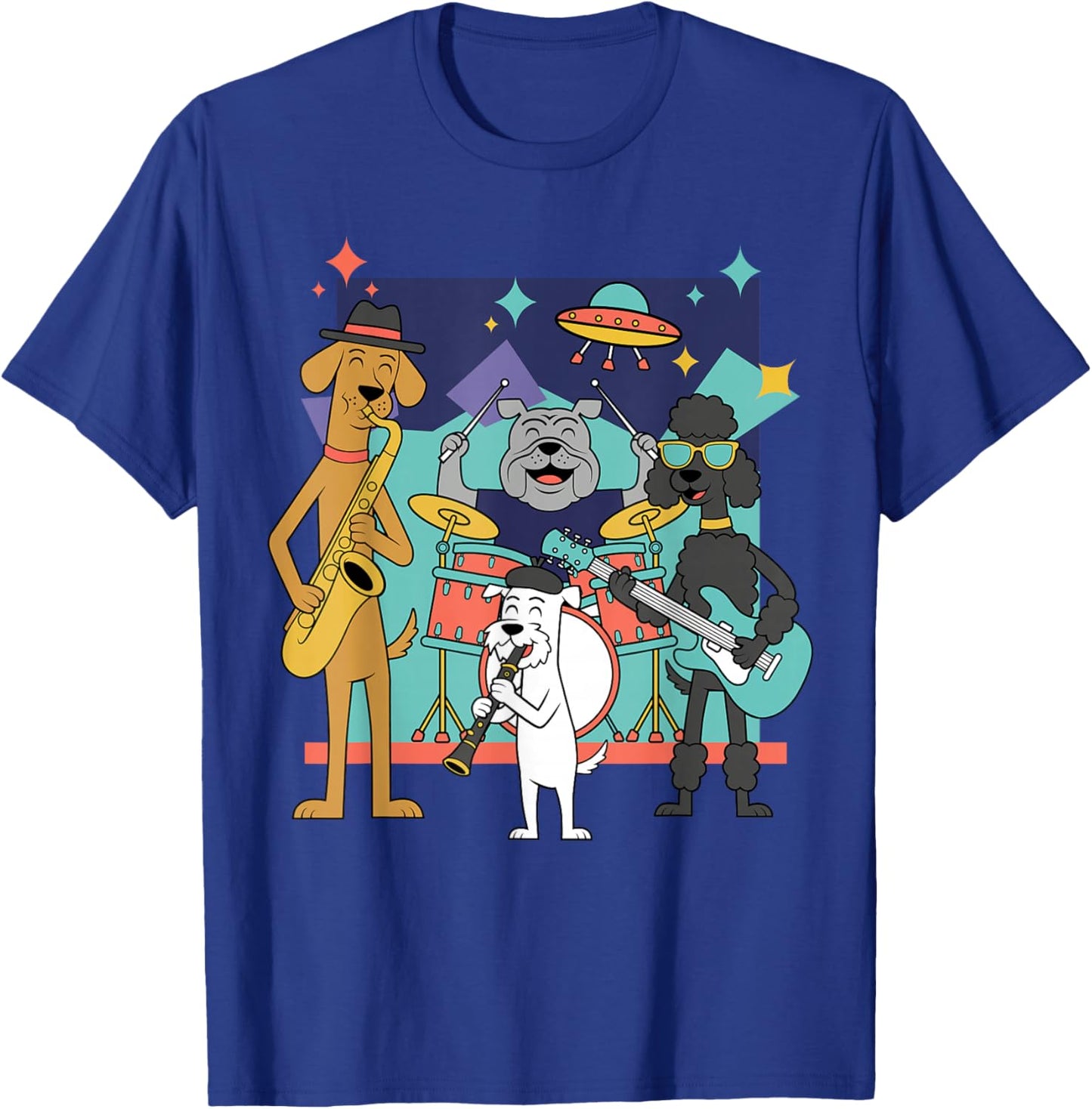 Retro Mid Century Modern Dog Music Lover 60s 70s Vintage T-Shirt - T-Shirt | Royal