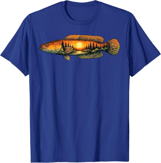 Snakehead Fishing Sunset Nature Landscape T-Shirt - T-Shirt | Royal