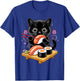 Cute Kawaii Black Cat Eating Sushi Funny Japanese T-Shirt - T-Shirt | Royal