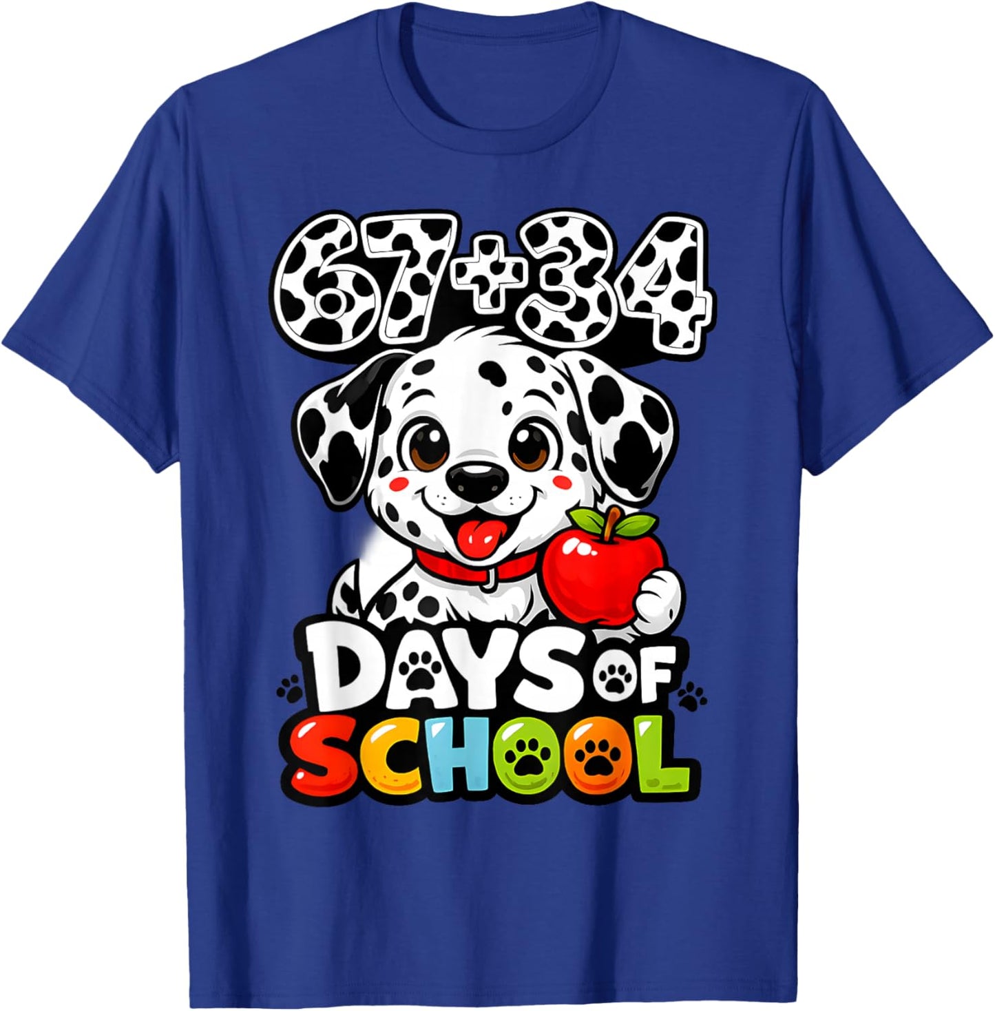67+34 Days School 101 Days Cute Dog Teacher Kids T-Shirt - T-Shirt | Royal