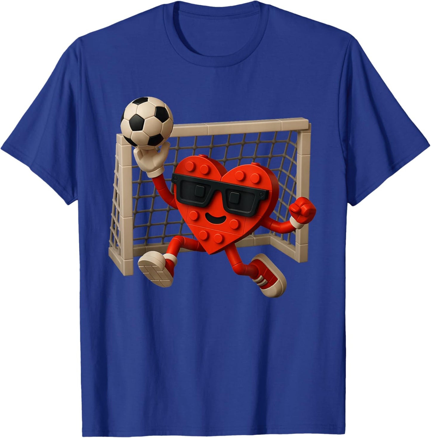 Goalie Valentines Day Soccer Heart Building Brick Boys Kids T-Shirt - T-Shirt | Royal