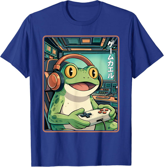 Anime Frog Gamer Funny Japanese Gaming Frog Men Women Boys T-Shirt - T-Shirt | Royal