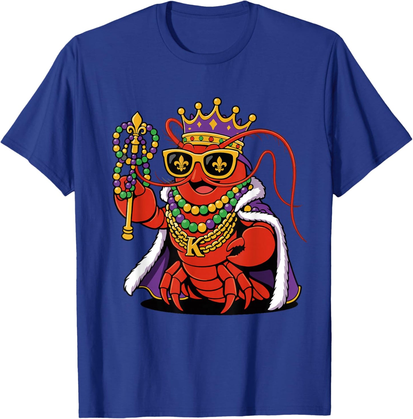 King Crawfish Mardi Gras Parade Beads Louisiana Festival T-Shirt - T-Shirt | Royal