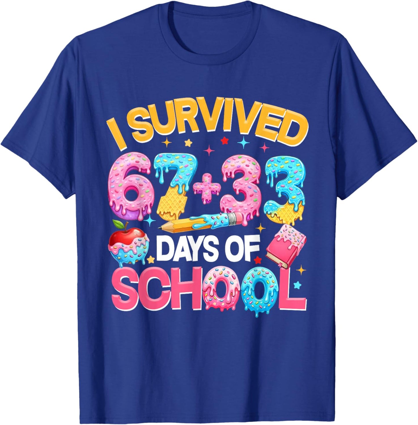I Survived 67 33 Days of School for Girl Boys Kids 100th Day T-Shirt - T-Shirt | Royal
