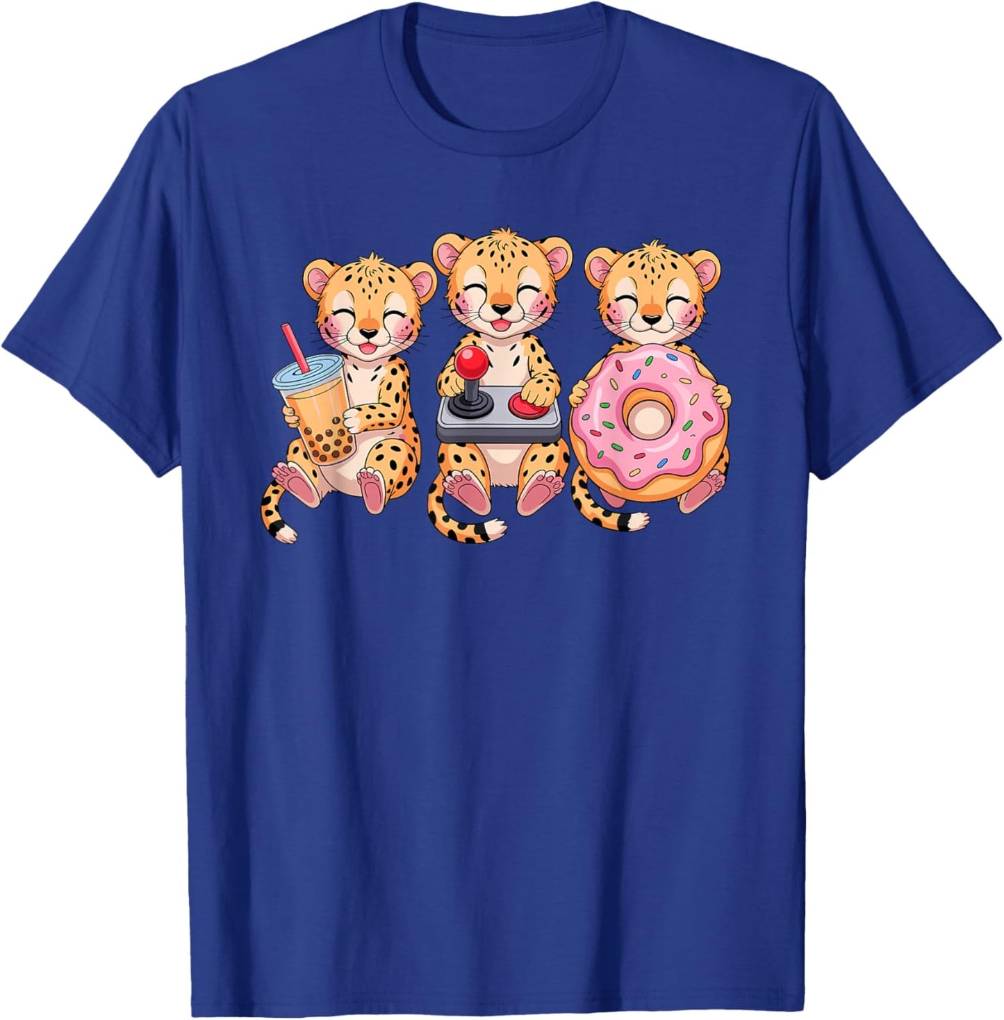 Kawaii Cheetahs Milk Tea Video Game Gamer Donut Cheetah T-Shirt - T-Shirt | Royal