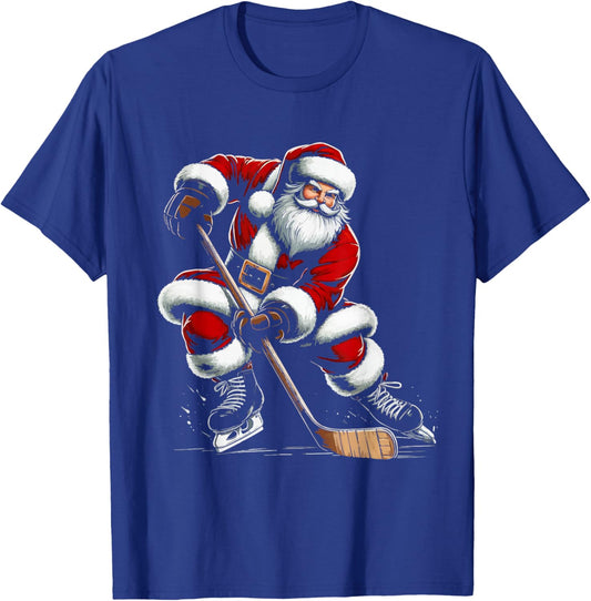 Hockey Santa Hockey Fans Christmas Lovers for Boys Man Women T-Shirt - T-Shirt | Royal