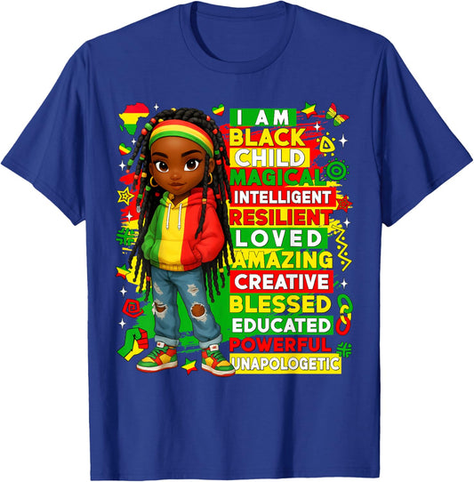 I Am Black Child Black History African American Kids Girls T-Shirt - T-Shirt | Royal