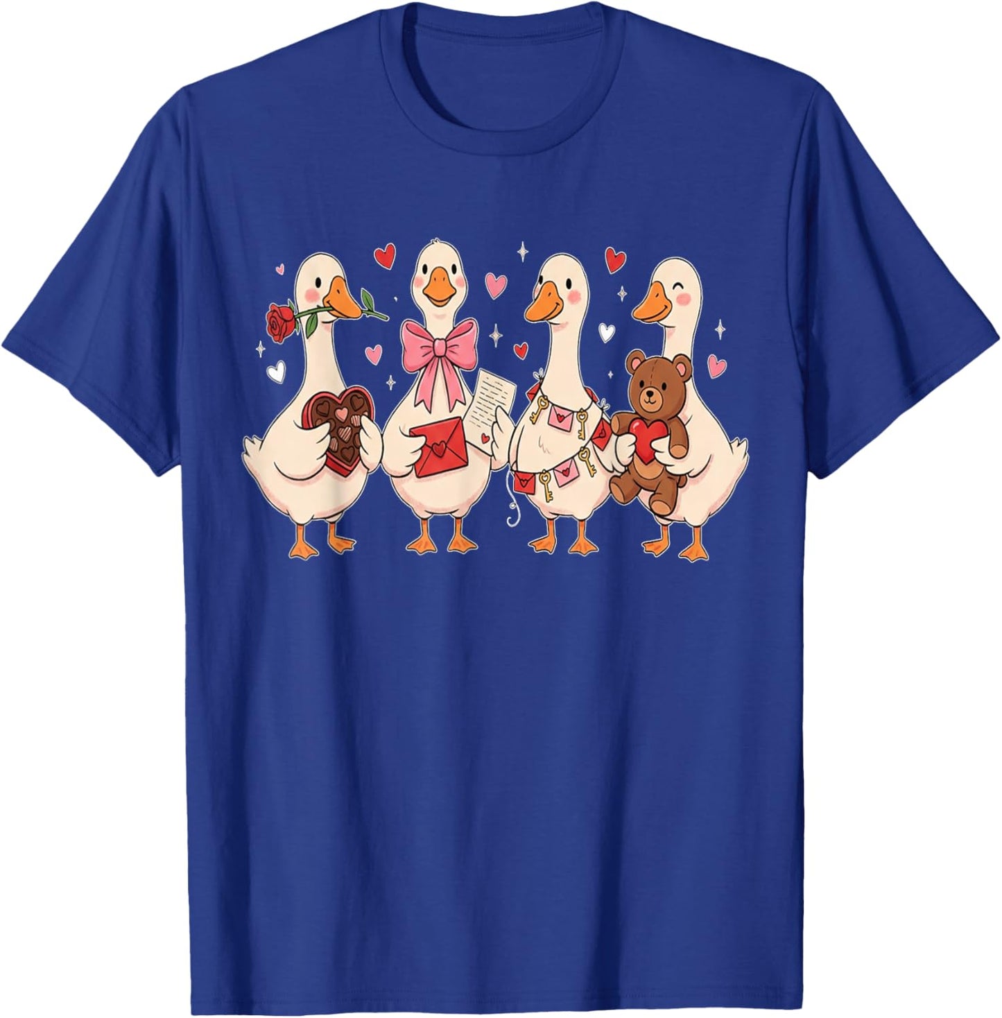 Cute Goose Valentine Girl Hearts Women Happy Valentines T-Shirt - T-Shirt | Royal