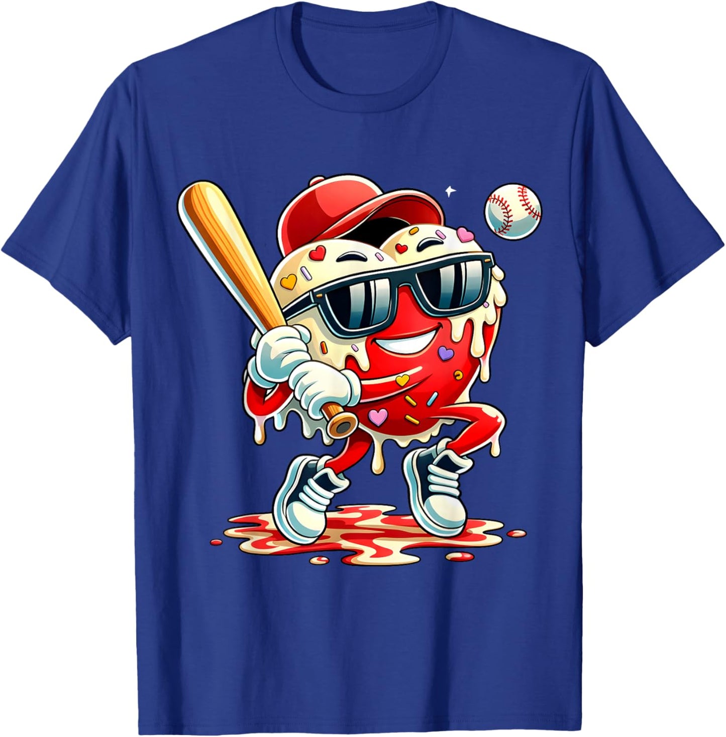 Valentines Day Heart Baseball Drip Ice Cream Boys Kids Men T-Shirt - T-Shirt | Royal