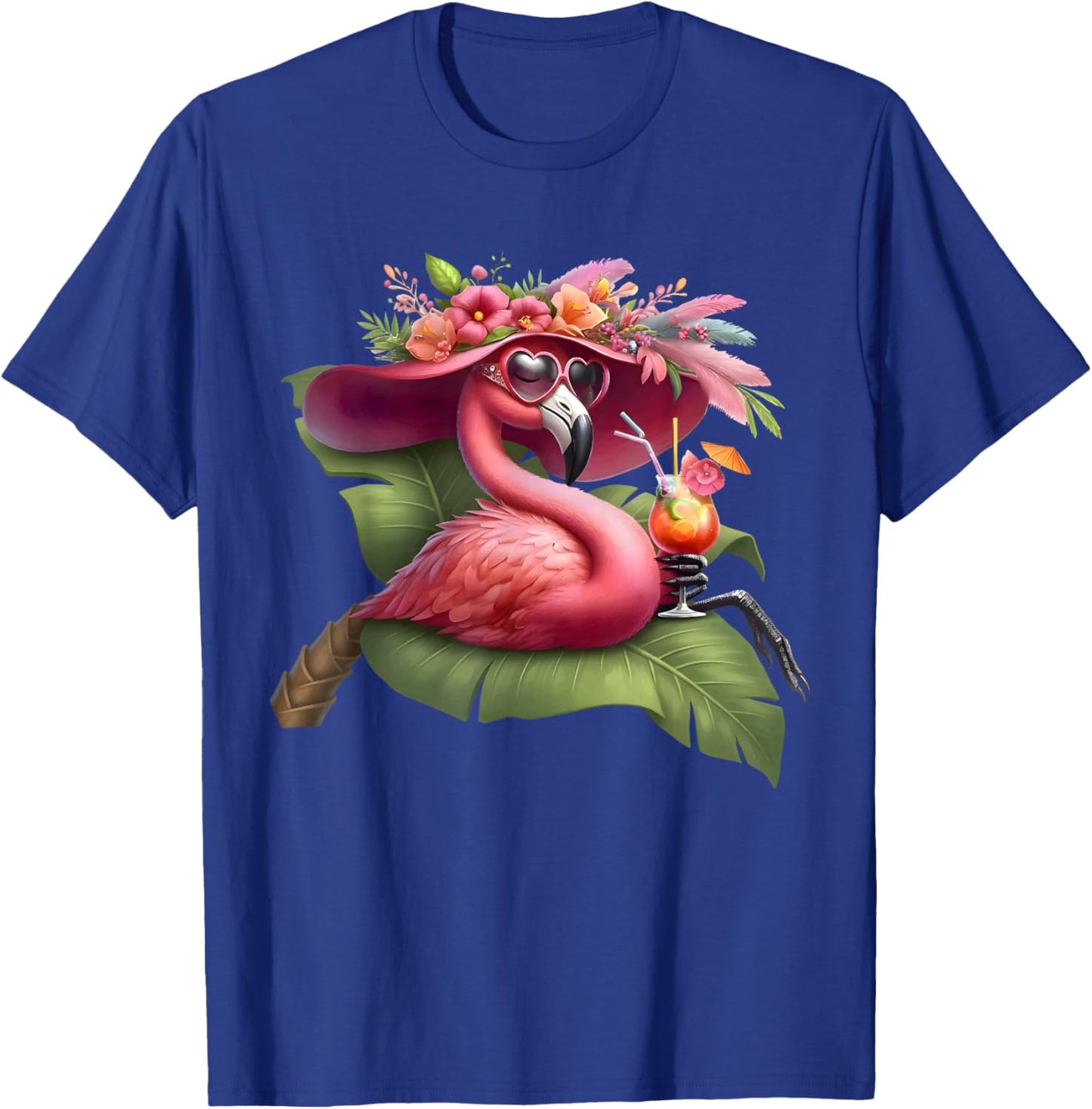 Flamingo Pink Palm Tree Tropical Beach Summer Vacation Women T-Shirt - T-Shirt | Royal