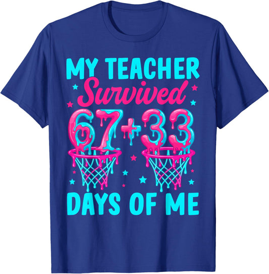 Teacher Survived 100 Days of Me 100th Day School Basketball T-Shirt - T-Shirt | Royal