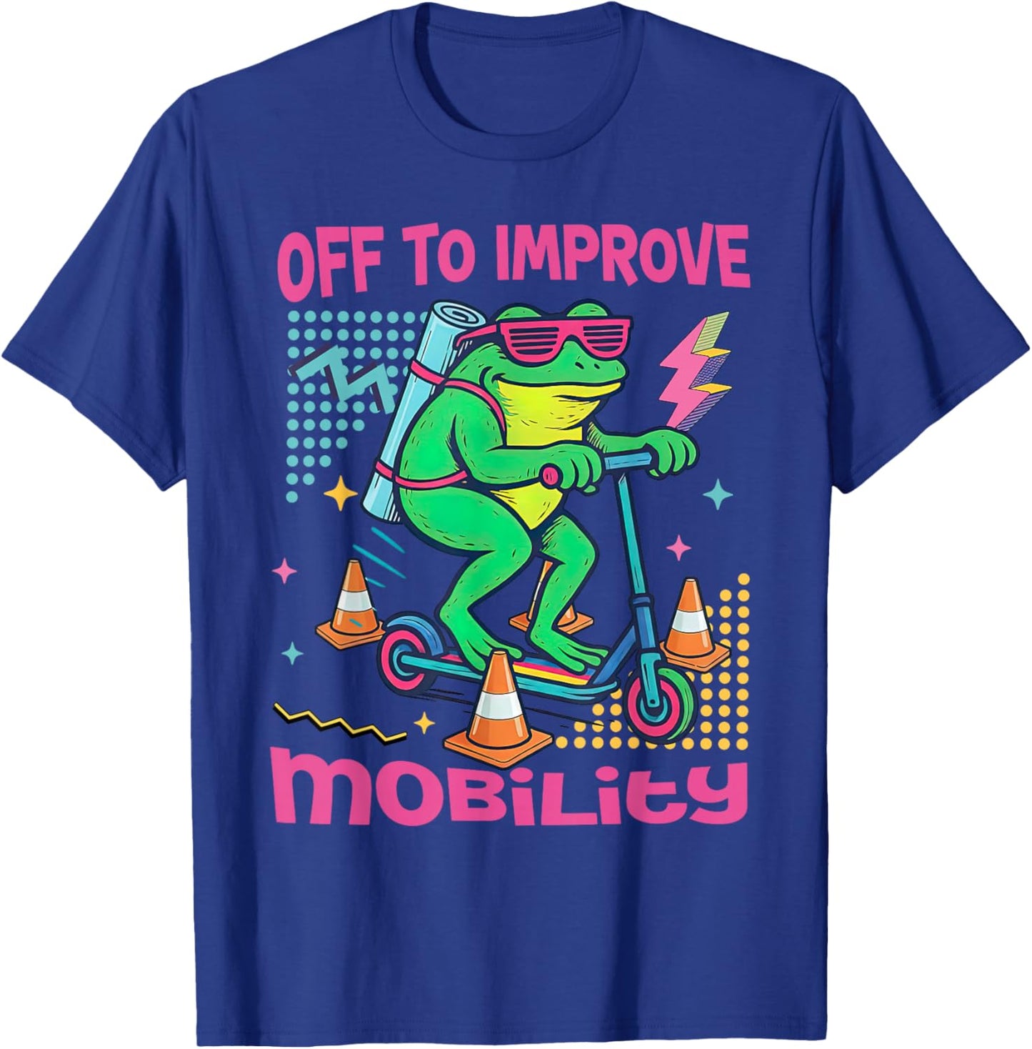 Off to Improve Mobility Retro Physical Therapy Frog Scooter T-Shirt - T-Shirt | Royal