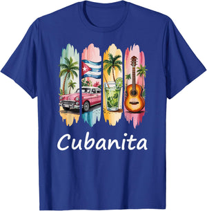 Proud Cubanita Cuban Flag Guitar Mojito Car Design T-Shirt - T-Shirt | Royal