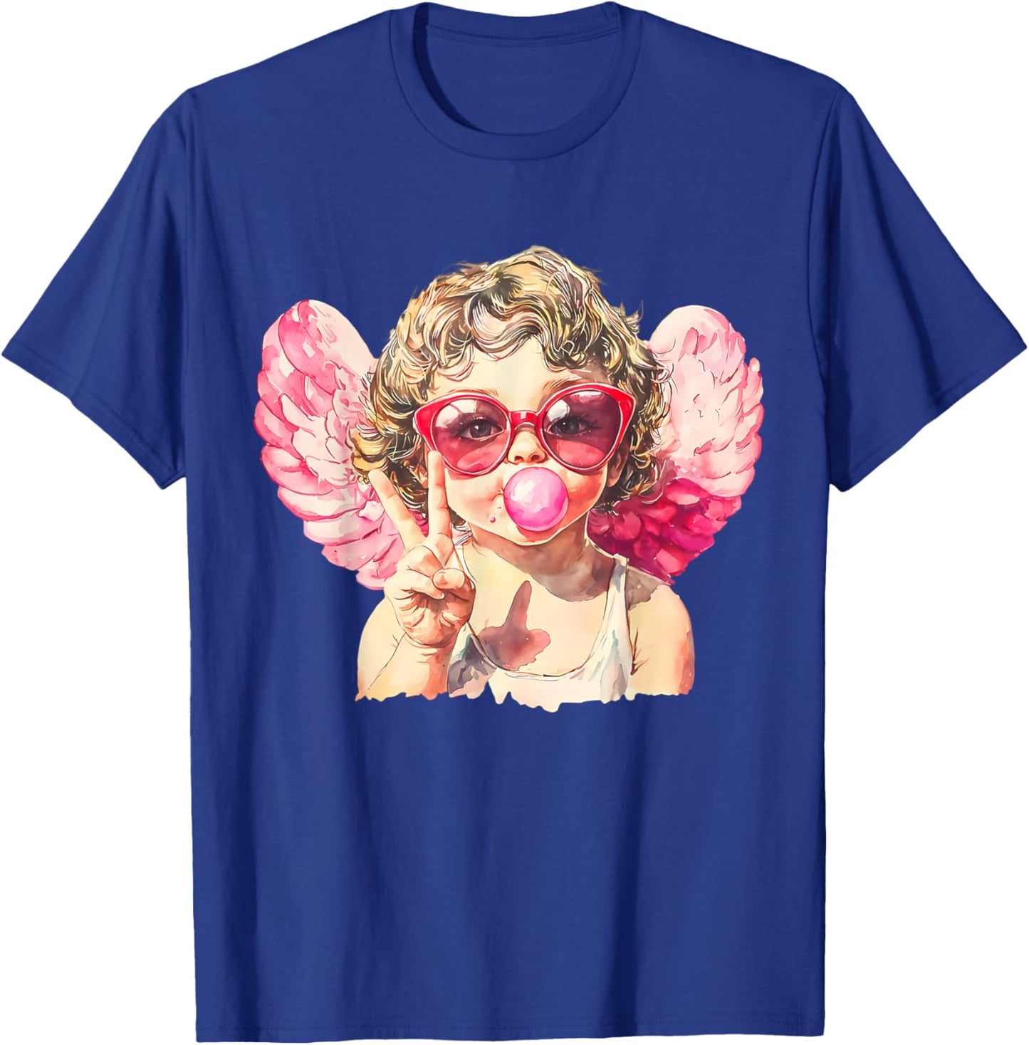 Pink Funny Sunglasses Cupid Blowing Bubble Gum Valentines T-Shirt - T-Shirt | Royal