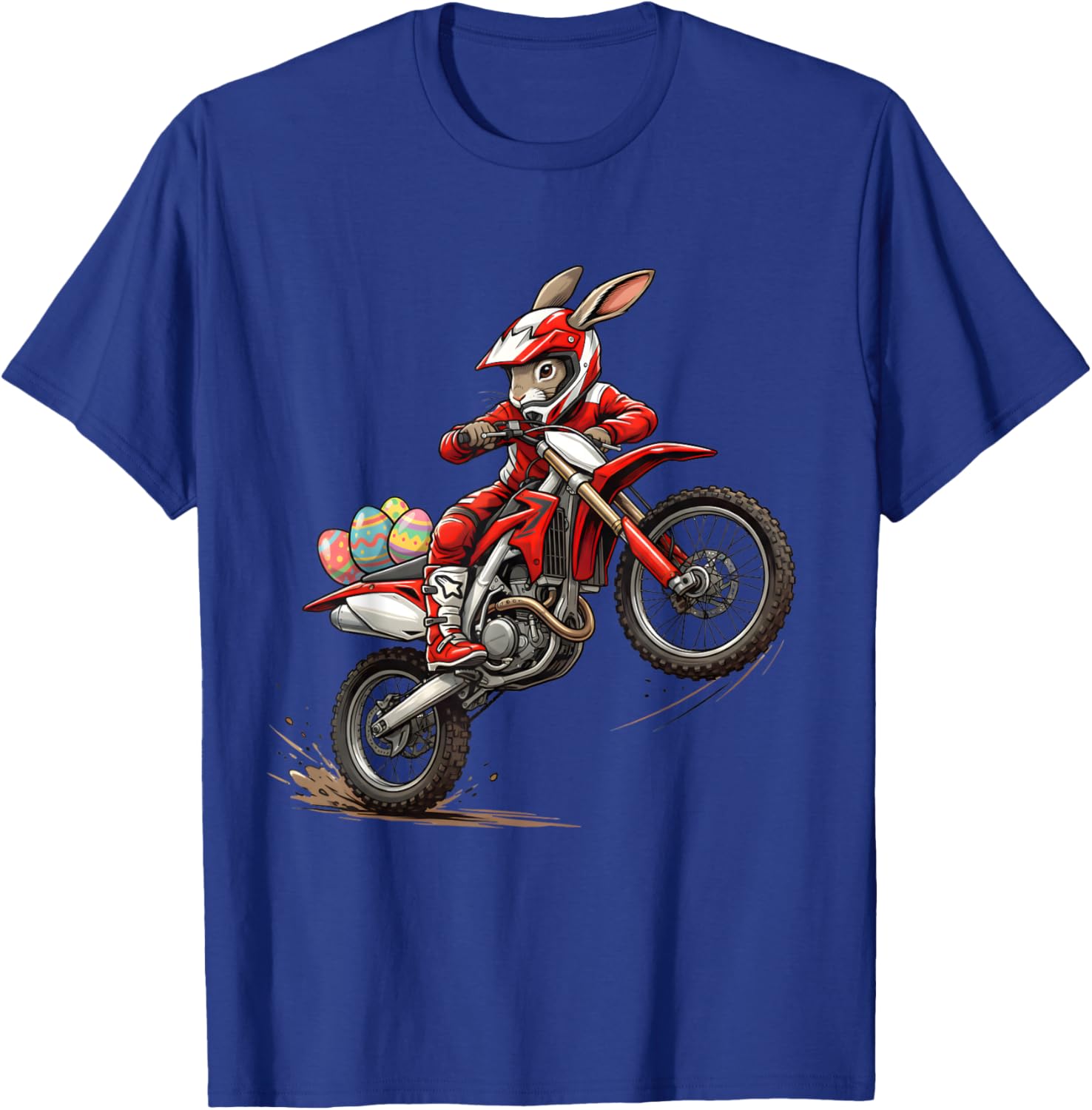 Cool Easter Bunny Dirt Bike Rider Funny Motocross Rabbit T-Shirt - T-Shirt | Royal