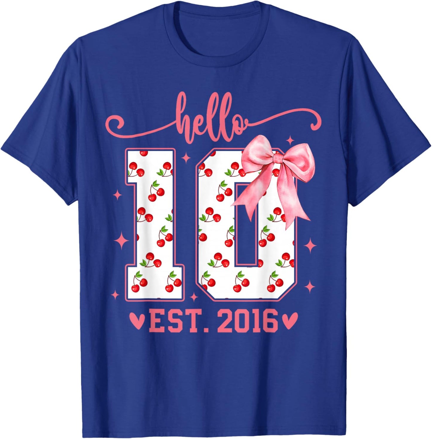 Hello Ten 10th Birthday Cherry 10th Bday Girl Double Digits T-Shirt - T-Shirt | Royal