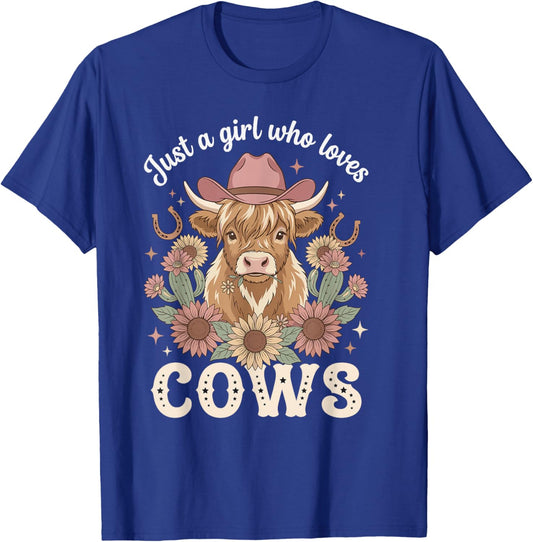 Just A Girl Who Loves Cows Highland Cattle Farm Animal Pet T-Shirt - T-Shirt | Royal