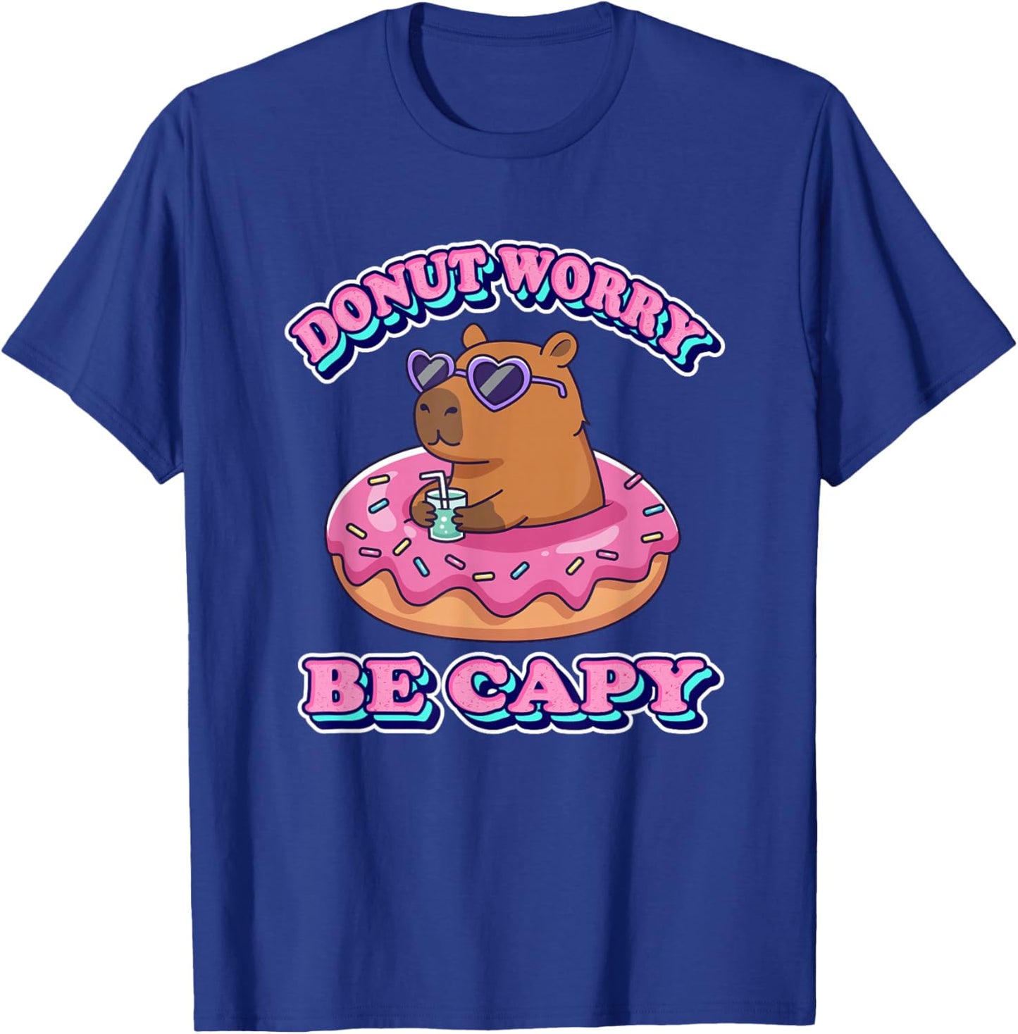 Kawaii Kids Girls Donut Don't Worry Be Capy Lover T-Shirt - T-Shirt | Royal