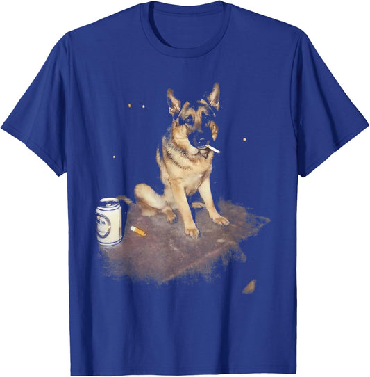 German Shepherd Smoking Meme Funny Smoking Dog Cigarette T-Shirt - T-Shirt | Royal