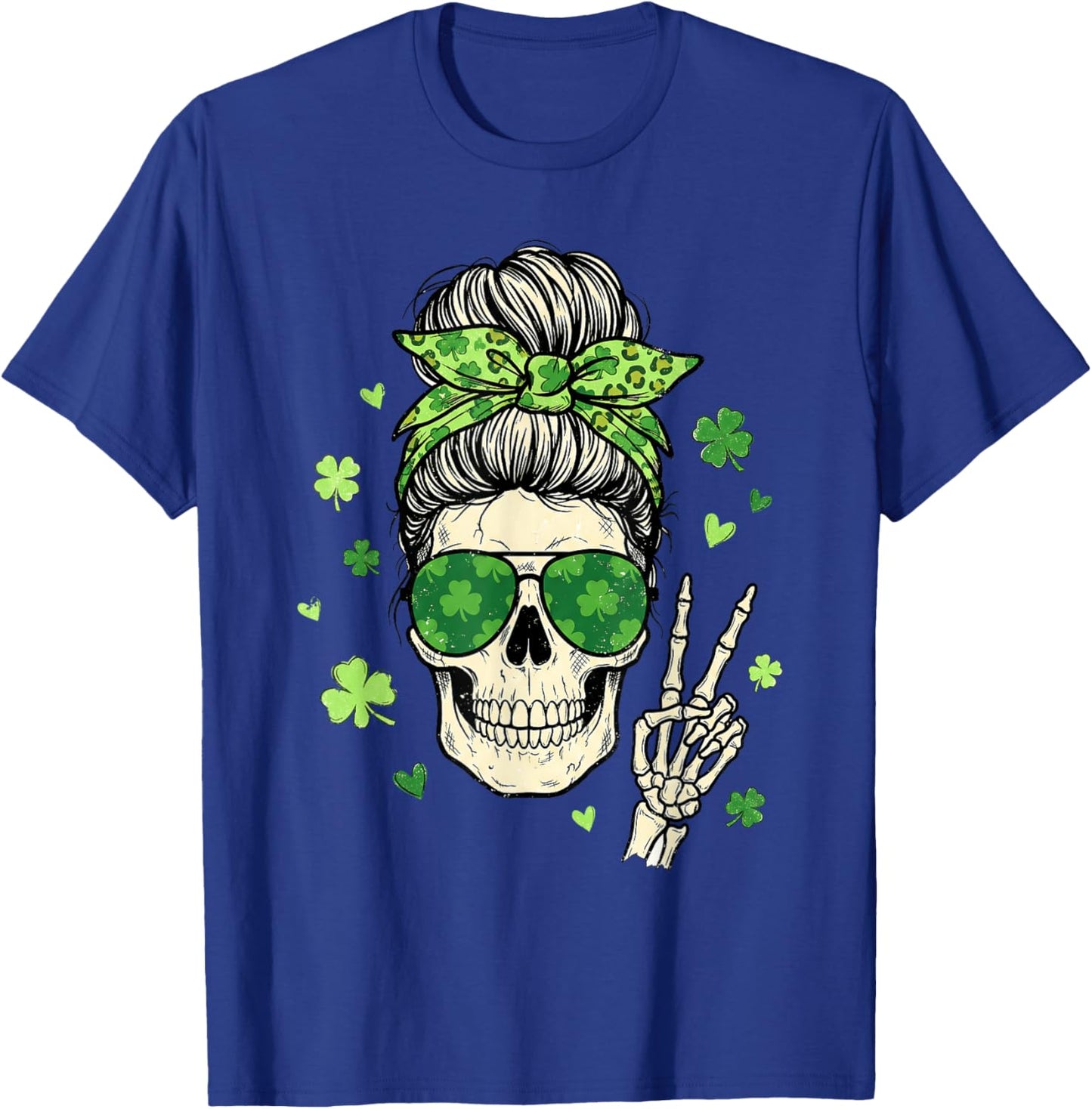 Skull Sunglass Messy Bun Irish Funny St Patrick's Day Women T-Shirt - T-Shirt | Royal