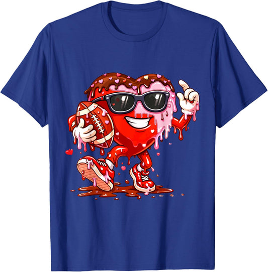 Drip Heart Football Valentines Day Ice Cream Boys Kids T-Shirt - T-Shirt | Royal