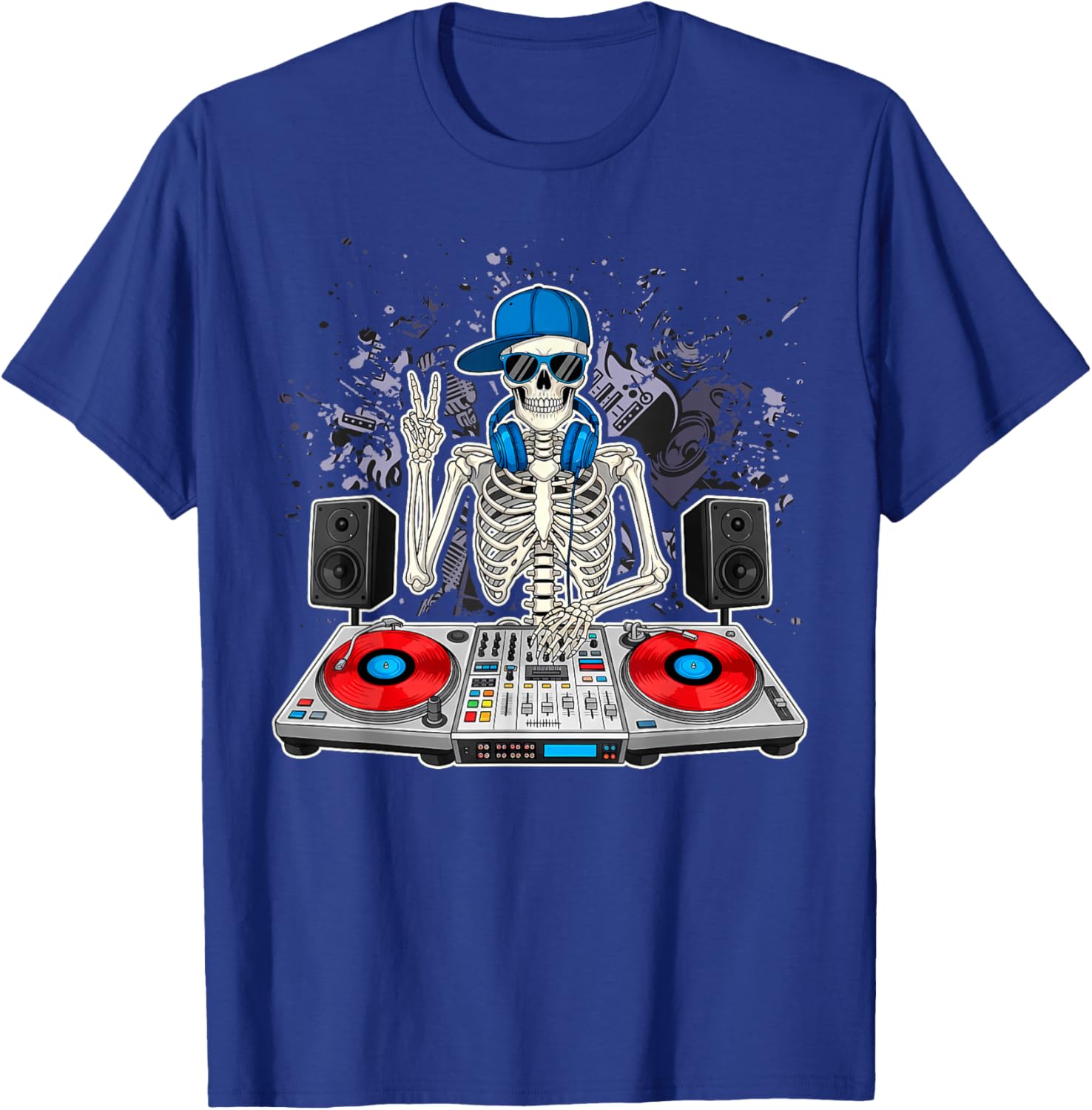 Funny Skeleton DJ EDM Music Boys Men Girls Kids T-Shirt - T-Shirt | Royal