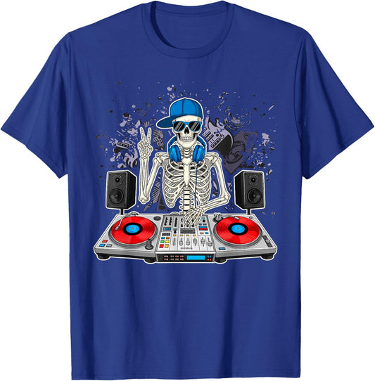 Funny Skeleton DJ EDM Music Boys Men Girls Kids T-Shirt - T-Shirt | Royal