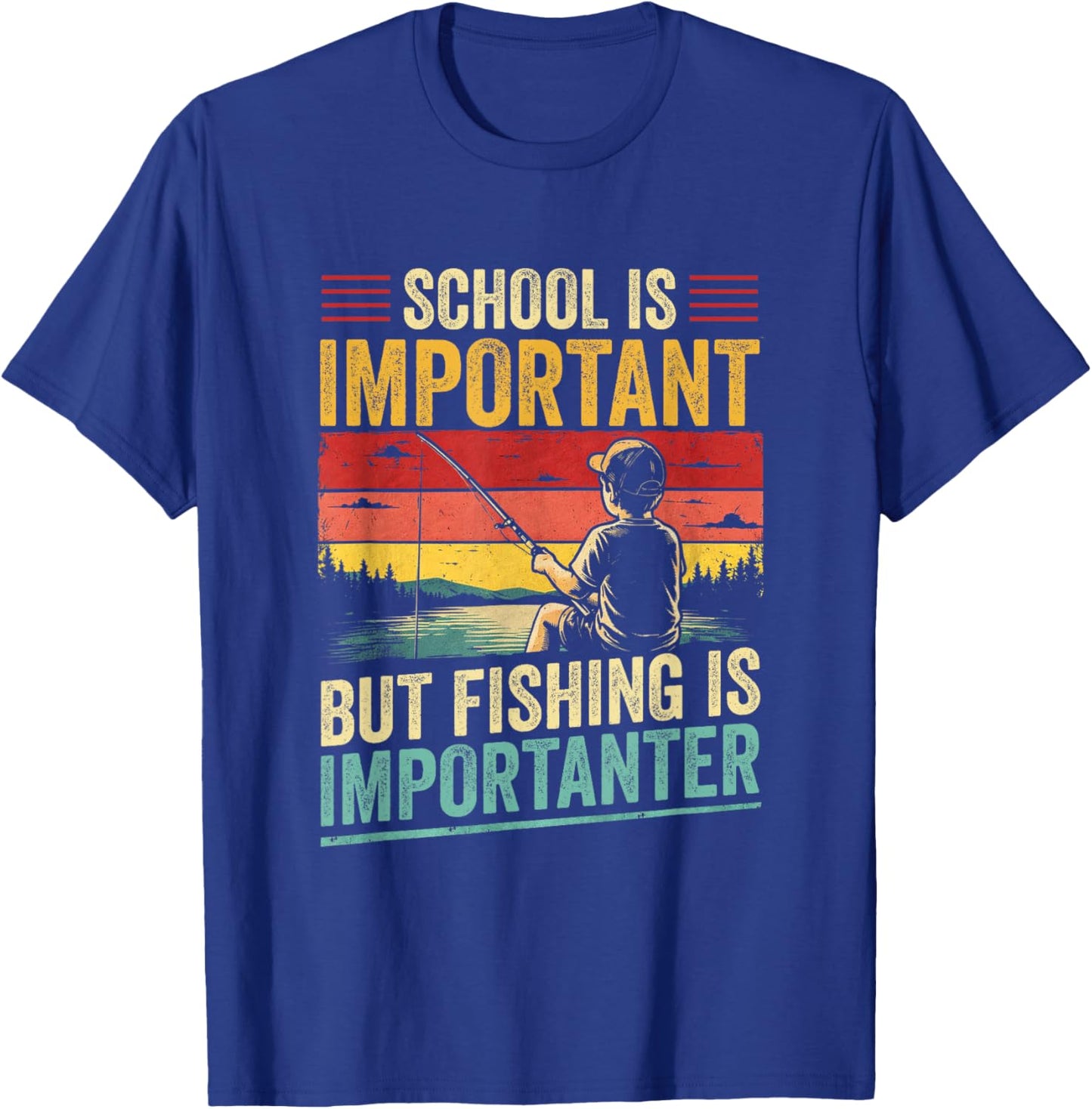 Boys Fishing Shirt School is Important Fishing Importanter T-Shirt - T-Shirt | Royal