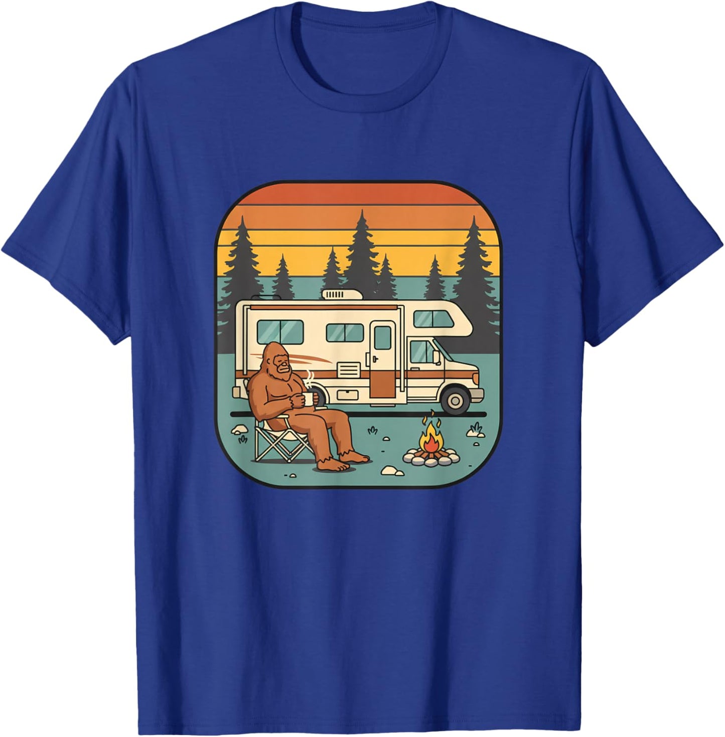 Bigfoot Camping Rv Campfire Forest Sasquatch Outdoors Retro T-Shirt - T-Shirt | Royal