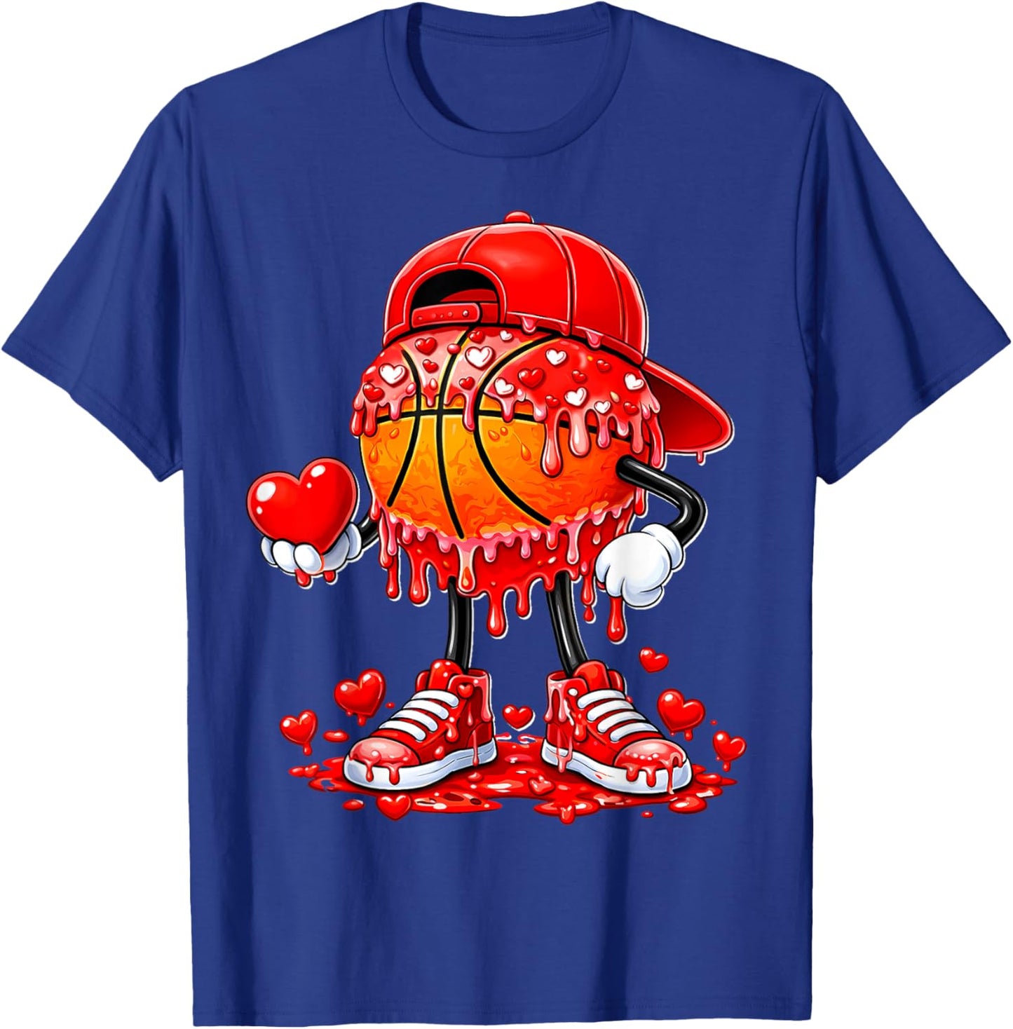Valentines Day Basketball Drip Heart Sports Men Boys Kids T-Shirt - T-Shirt | Royal