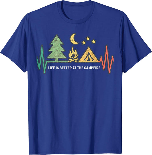 Life is Better at The Campfire Funny Hiking Camping T-Shirt - T-Shirt | Royal