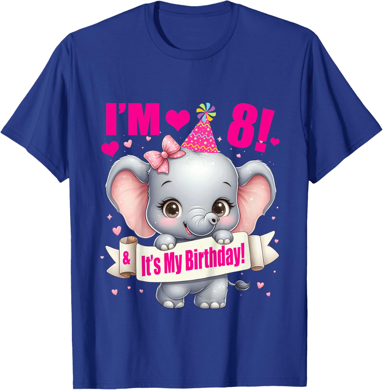 Kids I'm 8 (Eight)! Elephant 8th Birthday Party Outfit for Girls T-Shirt - T-Shirt | Royal