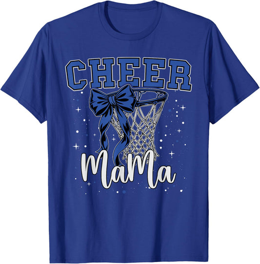 Blue Cheer Mama Mom Bow Sport Basketball Game Cheerleading T-Shirt - T-Shirt | Royal