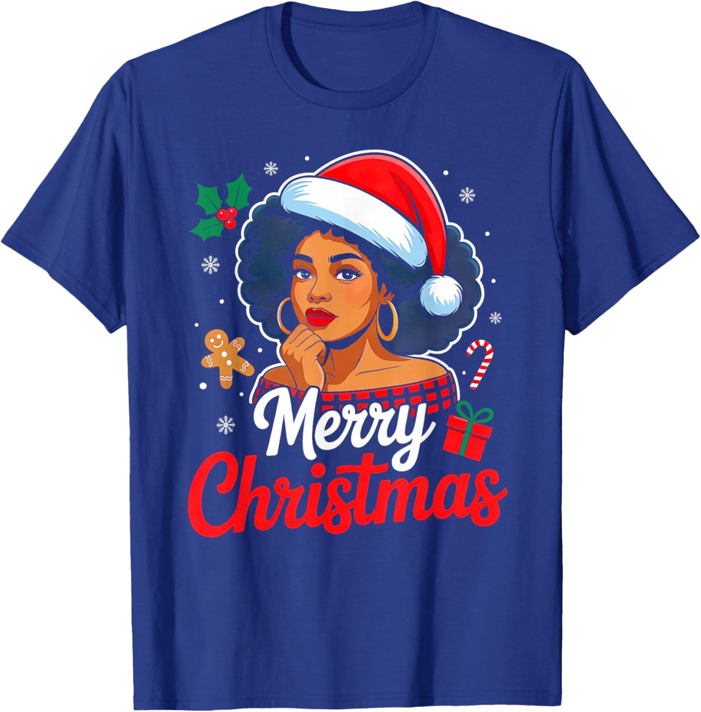 Merry Christmas Black Women African American Xmas Pajamas T-Shirt - T-Shirt | Royal