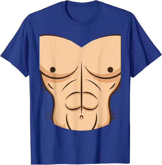 Halloween Muscle Torso Funny Bare Chest Design, Fake Abs T-Shirt - T-Shirt | Royal