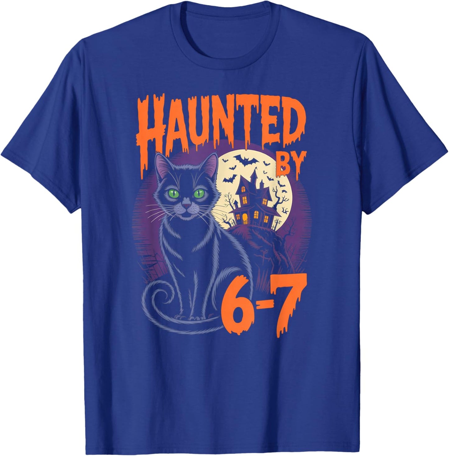 Haunted by 67 Funny Black Cat Haunted House Halloween T-Shirt - T-Shirt | Royal