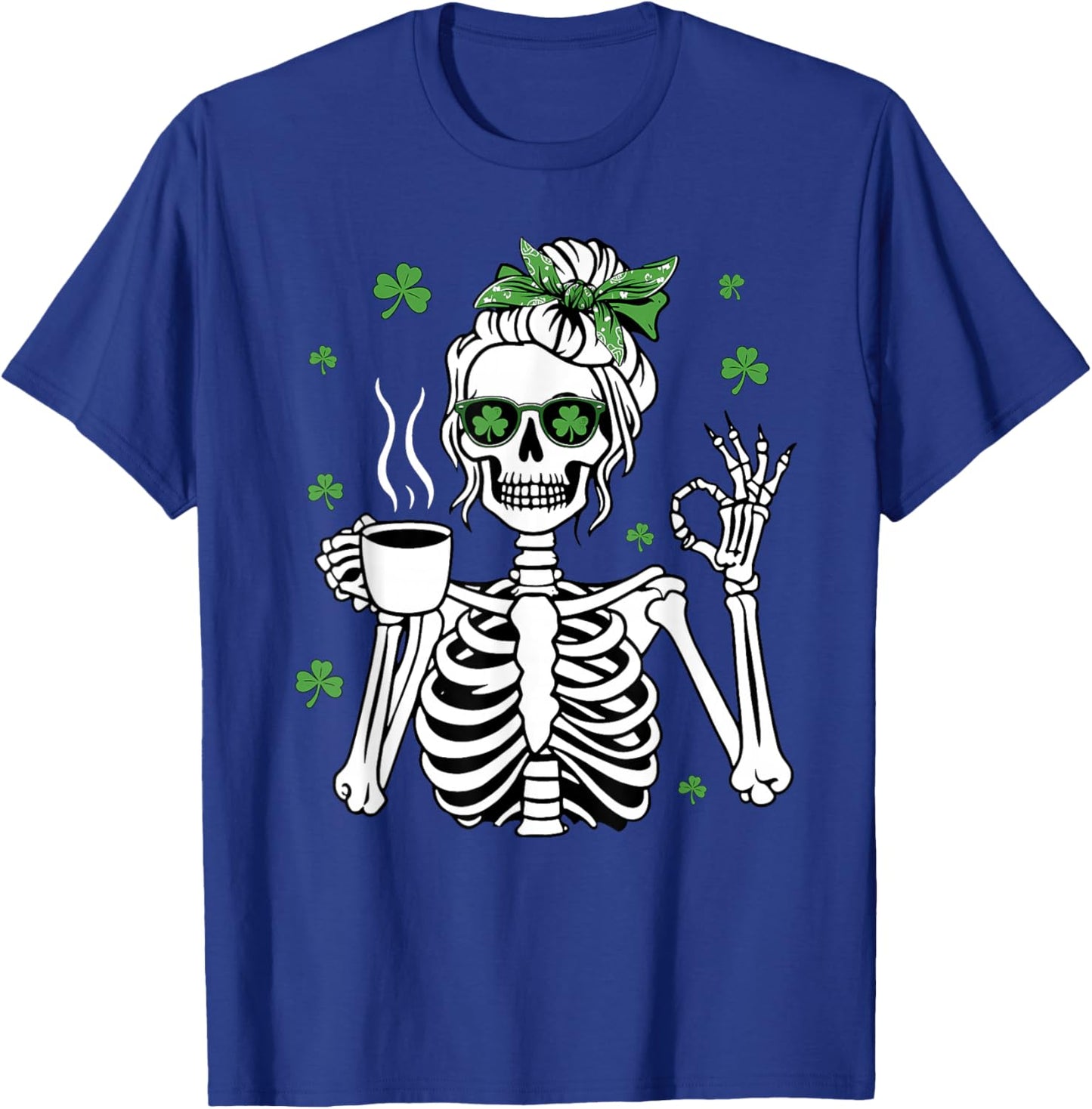 St Patricks Day Skull Messy Bun Peace Women St. Pattys Day T-Shirt - T-Shirt | Royal