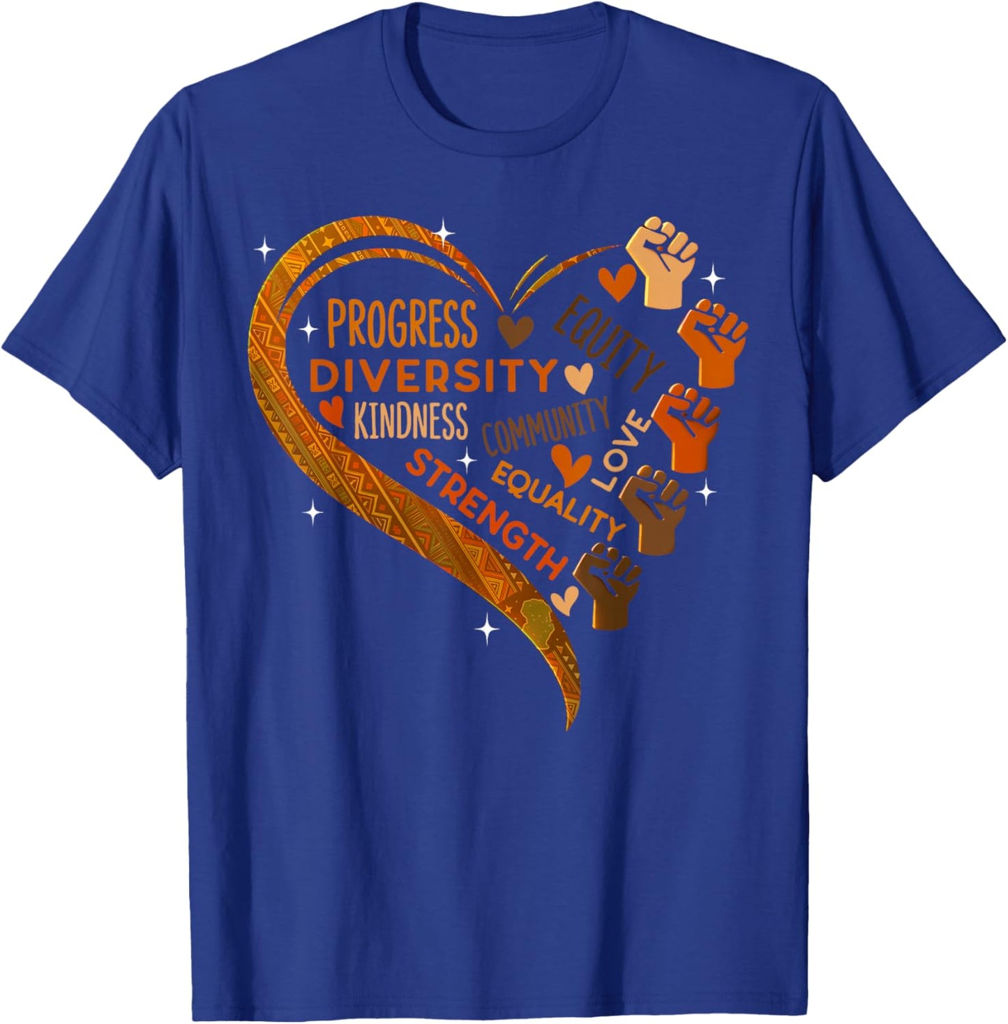Black History Heart Fists Diversity Equity Melanin African T-Shirt - T-Shirt | Royal