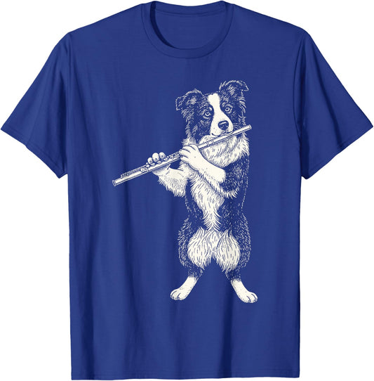 Funny Dog Playing Flute Retro Animal Playing Instrument 90s T-Shirt - T-Shirt | Royal